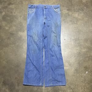 Vintage 70s Jean Team Blue Bell Bottom Flared Jeans 34x31